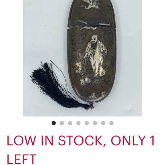 Vintage Chinese Brass glass case & tassels. With Deity, Fortune Kid & Crane. - Picture 9 of 9